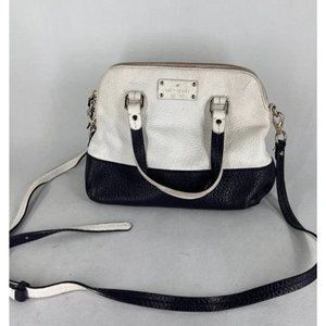 Kate Spade Pebbled Leather Satchel w/ Detachable Strap Cream/Black Colorblock